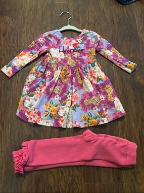RuffleButts Pink and Purple Floral Baby Dress
